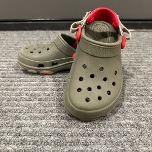CROCS Kids Olive Green Clog with Red Trim size 12 Great shape!